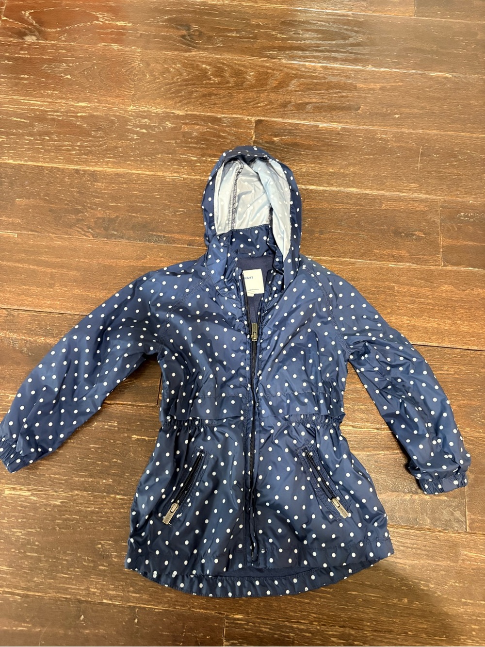 Old Navy Navy Polka Dot Hooded Raincoat